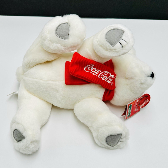 Coca Cola Polar Bear 11” w/ Tags Plush Stuffed Gray Paws Red Scarf Christmas Y2K - Picture 9 of 10
